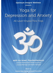 A serene yoga session focused on alleviating depression and anxiety, featuring a calm individual in a peaceful setting.