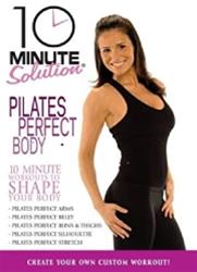 DVD cover for "10 Minute Solution Pilates: Perfect Body," featuring a fit woman demonstrating a pilates pose.